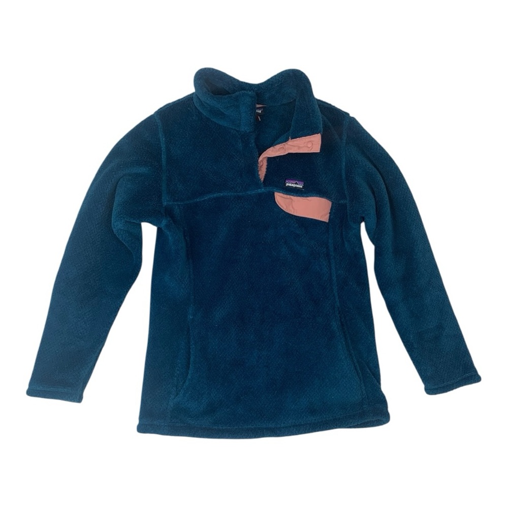 Patagonia girls large t snap Kids Fleece Pullover Teal Pink Blue